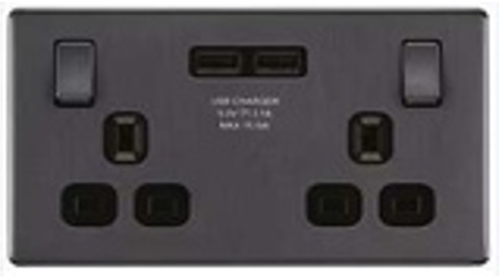 USB charger switched socket 3P 13A Dark Grey